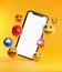 Smartphone Between  Emoji Emoticons. Social Media Concept Background 3D Rendering MockUp
