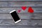 Smartphone, figures of hearts. love. relations