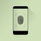 Smartphone with fingerprint scanner icon isolated, minimal design. Vector illustration