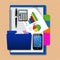 Smartphone with folder and graph on notebook,creative business,