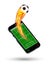 Smartphone with a football field and burning soccer football