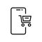 Smartphone functions and apps line icon. Mobile phone specification sign, online shopping badge. Vector linear