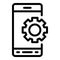 Smartphone gear wheel icon, outline style