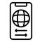 Smartphone global money transfer icon, outline style