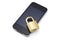 Smartphone and gold padlock