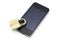 Smartphone and gold padlock