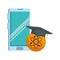 Smartphone with graduation hat and atom