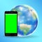 Smartphone green screen with earth globe