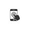 Smartphone with hand click on touchscreen simple vector icon.