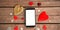 smartphone and heart decorations