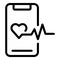 Smartphone heart monitoring icon, outline style