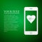 Smartphone with heart rate monitor function flat icon on green background