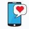 Smartphone with heart in a speech bubble, mobile phone and love message