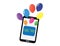 Smartphone with Hebrew Congratulations button and balloons flying