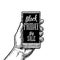 Smartphone hold male hand. Lettered text Black friday BIG SALE.