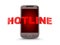 Smartphone hotline on white background