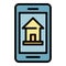 Smartphone house leasing icon color outline vector