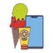 Smartphone and ice cream with sun bronzer cartoon