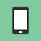 Smartphone icon in the style flat design on the green background. Smartphone iphone icon in the style flat design on the