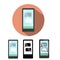 Smartphone icon with text messenger on screen. Phone with speech bubbles. Flat, isolated design elements