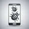 Smartphone is infected by malware, vector illustration