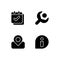Smartphone interface black glyph icons set on white space