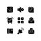 Smartphone interface black glyph icons set on white space