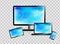 Smartphone, laptop, monitor, tablet set on a transparent background. Vector illustration.