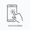 Smartphone line icon. Vector outline illustration of finger touching mobile phone screen. Technology, gadget touchscreen