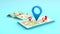 Smartphone locator city sign and location pin or navigation icon travel search symbol. 3D abstract concept background transport