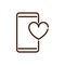 Smartphone love heart romantic passion app related icon thick line