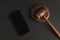 Smartphone and mallet of judge. Black blank display. Court. Copy space. Mockup