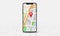 Smartphone with map and red pinpoint on screen  isolated on line maps background.