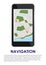 Smartphone with map on the screen with itinerary and pointers on