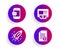 Smartphone message, Atm and Startup rocket icons set. Financial documents sign. Vector