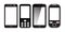 Smartphone, moblie phone set with white screen and black body, old and new smartphone and button phone, vector eps 10