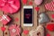 Smartphone mock up template for Valentine\'s day with heart shapes