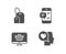 Smartphone notification, Web shop and Tea bag icons. Romantic talk sign.