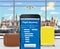 Smartphone online flight booking app in airport