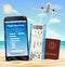 Smartphone online flight booking ticket passport