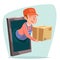 Smartphone order internet delivery purchase goods concept box cartoon mobile phone character design vector illustration