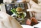 smartphone picture which woman hands takes photography by smartphone of hamburger with fresh vegetables in the