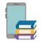 Smartphone with pile text books