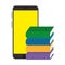 Smartphone with pile text books