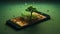 Smartphone placed on a table with green plants growing Ideas, Technology planting trees app AI Generated