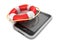 Smartphone with red lifebuoy on white background