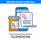 Smartphone, Rx prescription, orange pill bottle. Telemedicine vector line icon