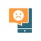 Smartphone with sad face colored icon. Client unsatisfaction, upset customer, negative review symbol