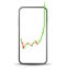 Smartphone screen charts arrow graph rise price vector concept. Market chart increase economy background profit.