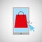 Smartphone shopping online bag present graphic